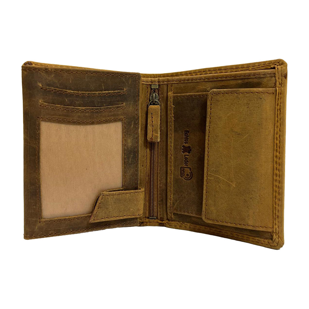 Exklusive Herren-Lederbrieftasche mit Stierprägung – Robustes Design in Braun und Schwarz