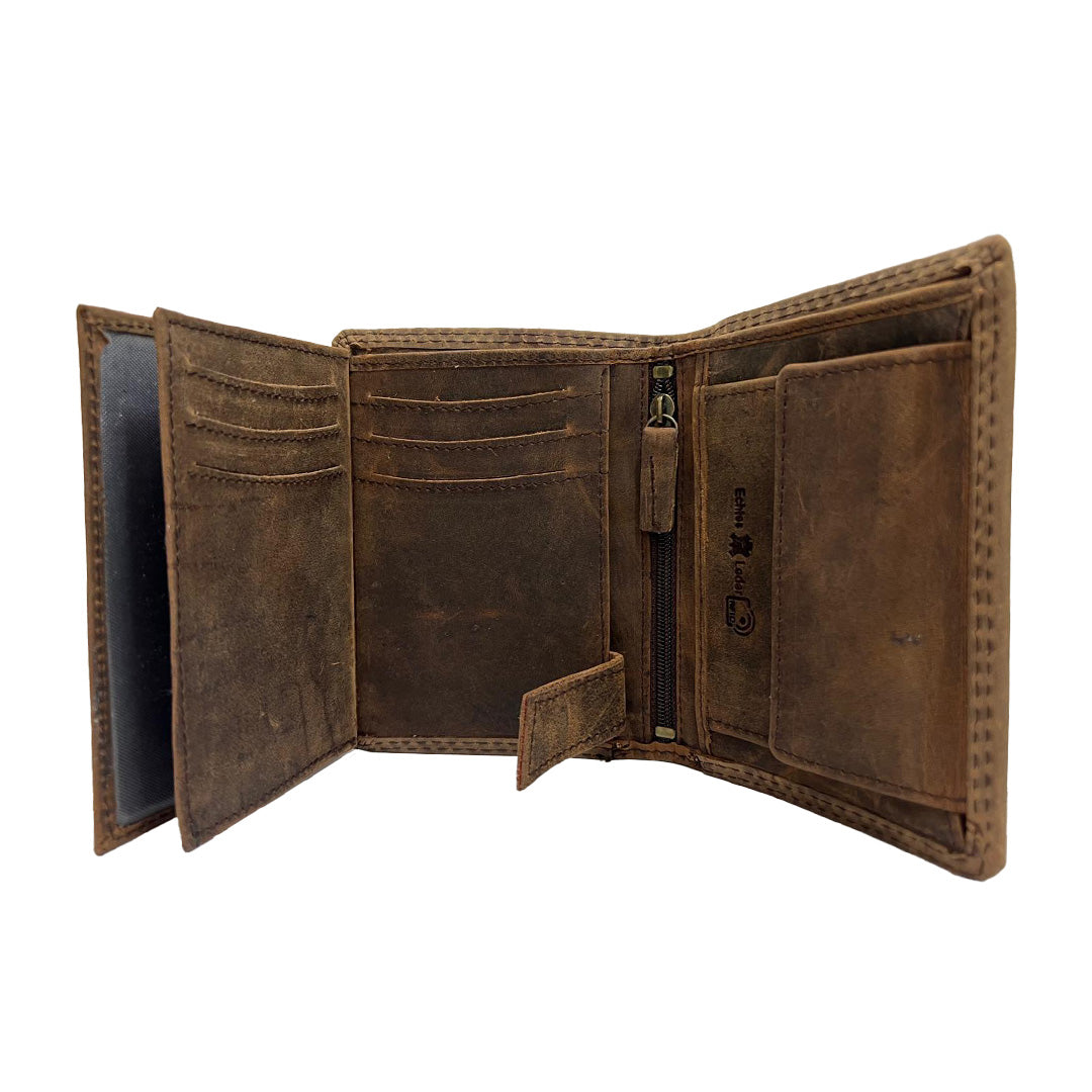 Elegante Hunter-Leder-Geldbörse mit Lucky 7 Design (hoch)