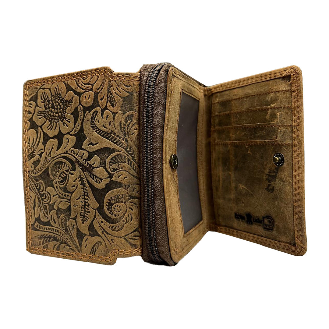 Elegantes Geprägtes Lederportemonnaie – Zeitloses Design in Braun & Schwarz