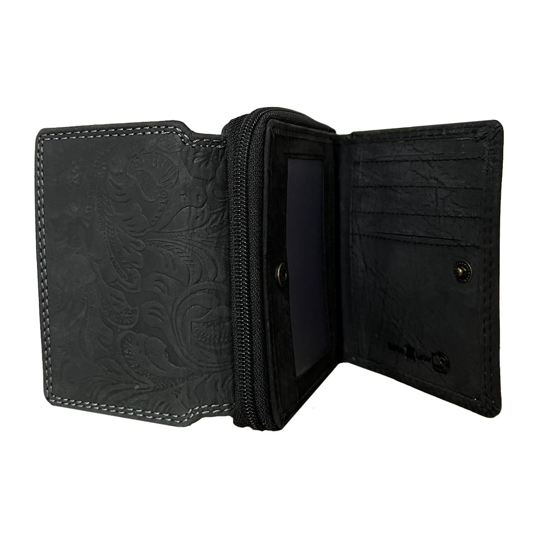 Elegantes Geprägtes Lederportemonnaie – Zeitloses Design in Braun & Schwarz