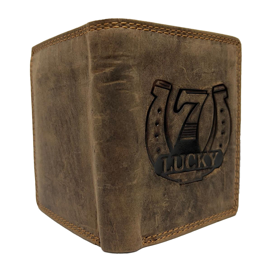 Elegante Hunter-Leder-Geldbörse mit Lucky 7 Design (hoch)