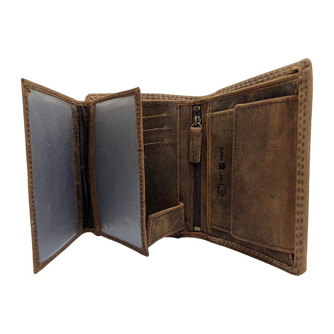 Elegante Hunter-Leder-Geldbörse mit Lucky 7 Design (hoch)