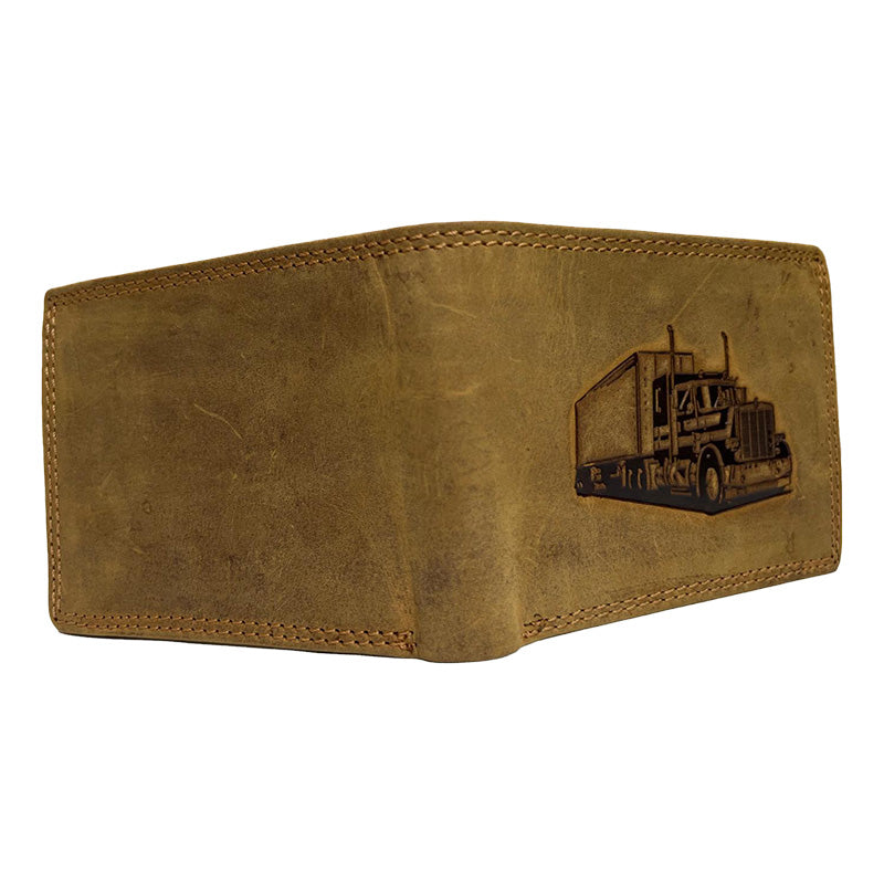 Rustikales Leder-Portemonnaie mit Truck-Design - Klassisches Vintage-Braun