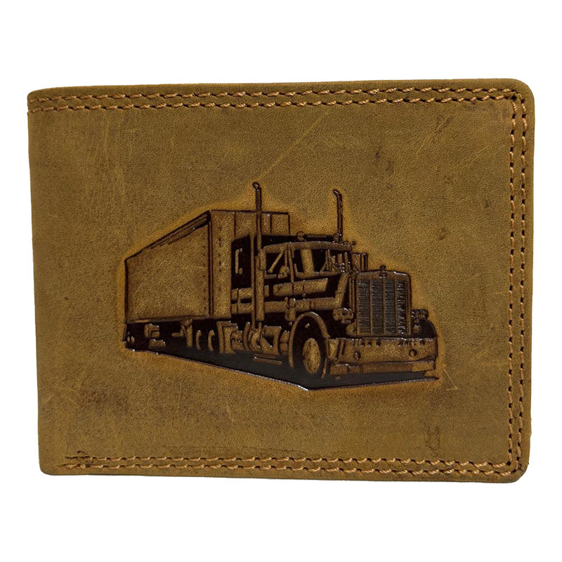 Rustikales Leder-Portemonnaie mit Truck-Design - Klassisches Vintage-Braun