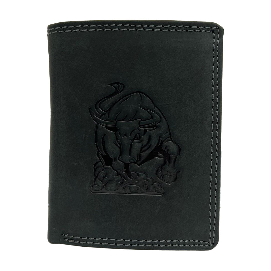 Exklusive Herren-Lederbrieftasche mit Stierprägung – Robustes Design in Braun und Schwarz