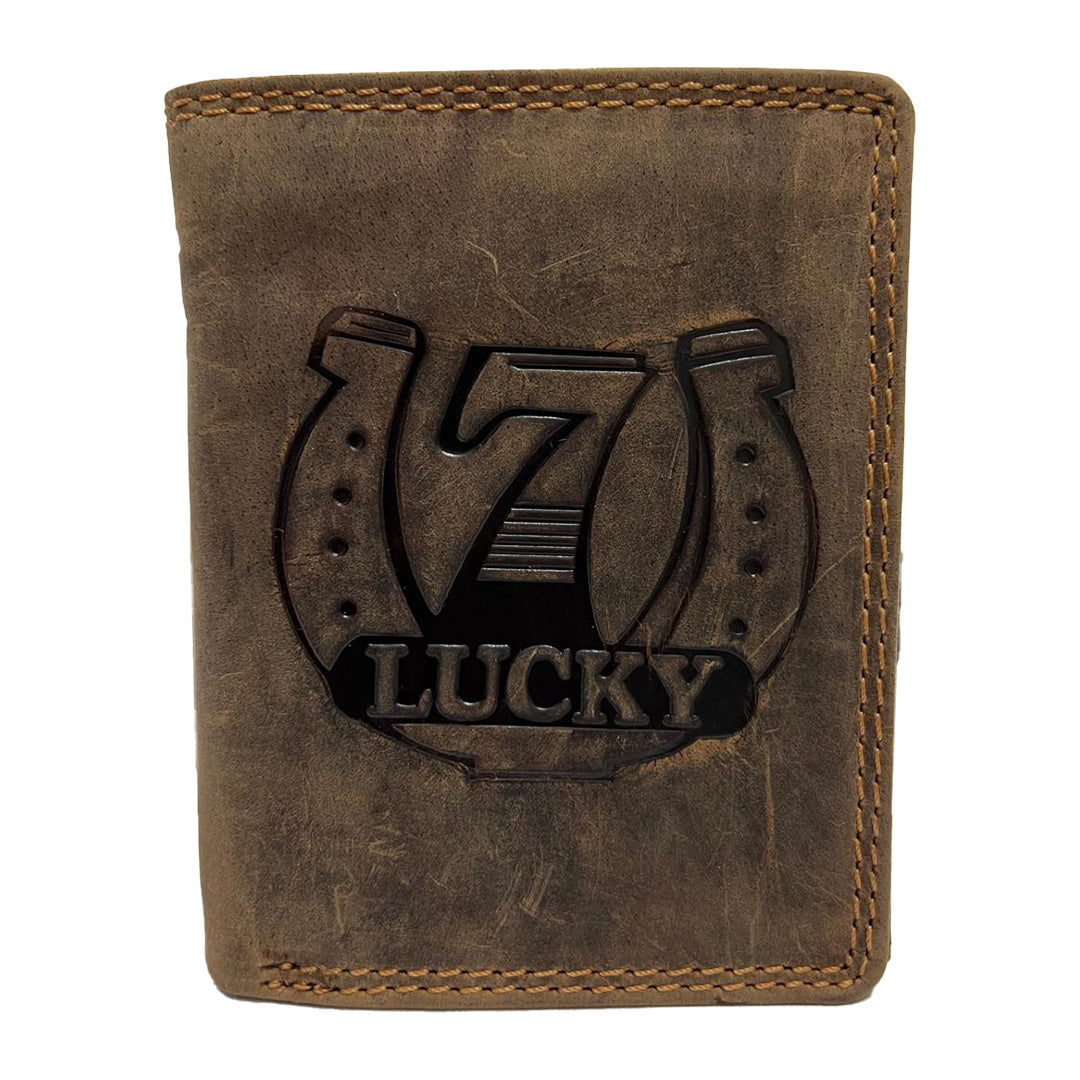 Elegante Hunter-Leder-Geldbörse mit Lucky 7 Design (hoch)