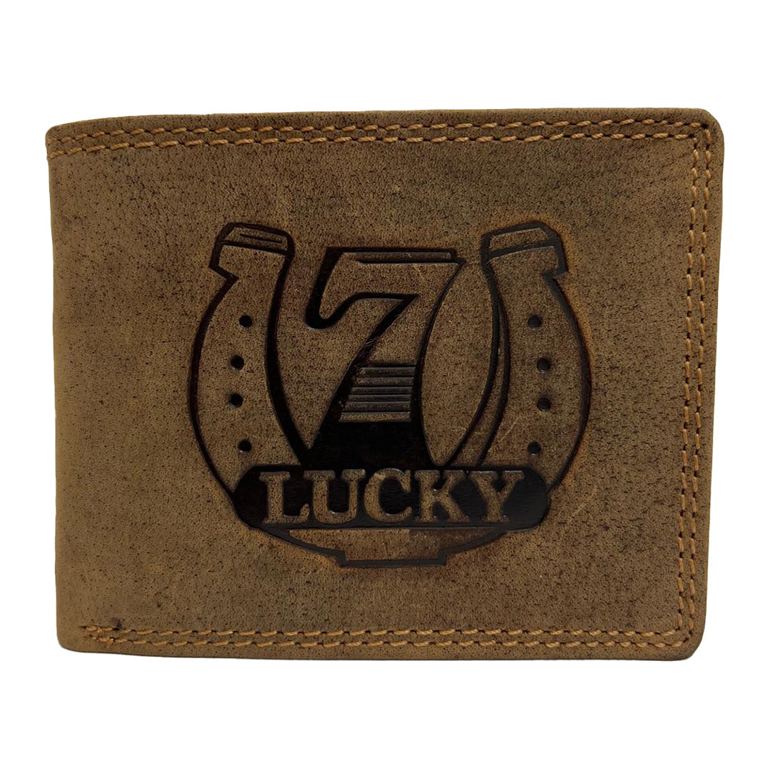 Elegante Hunter-Leder-Geldbörse mit Lucky 7 Design (Quer)