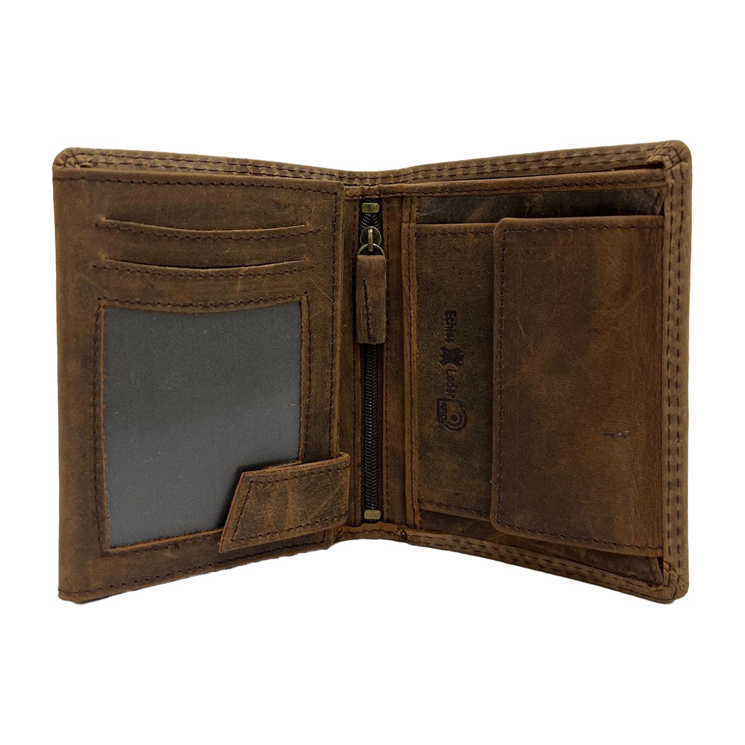 Elegante Hunter-Leder-Geldbörse mit Lucky 7 Design (hoch)