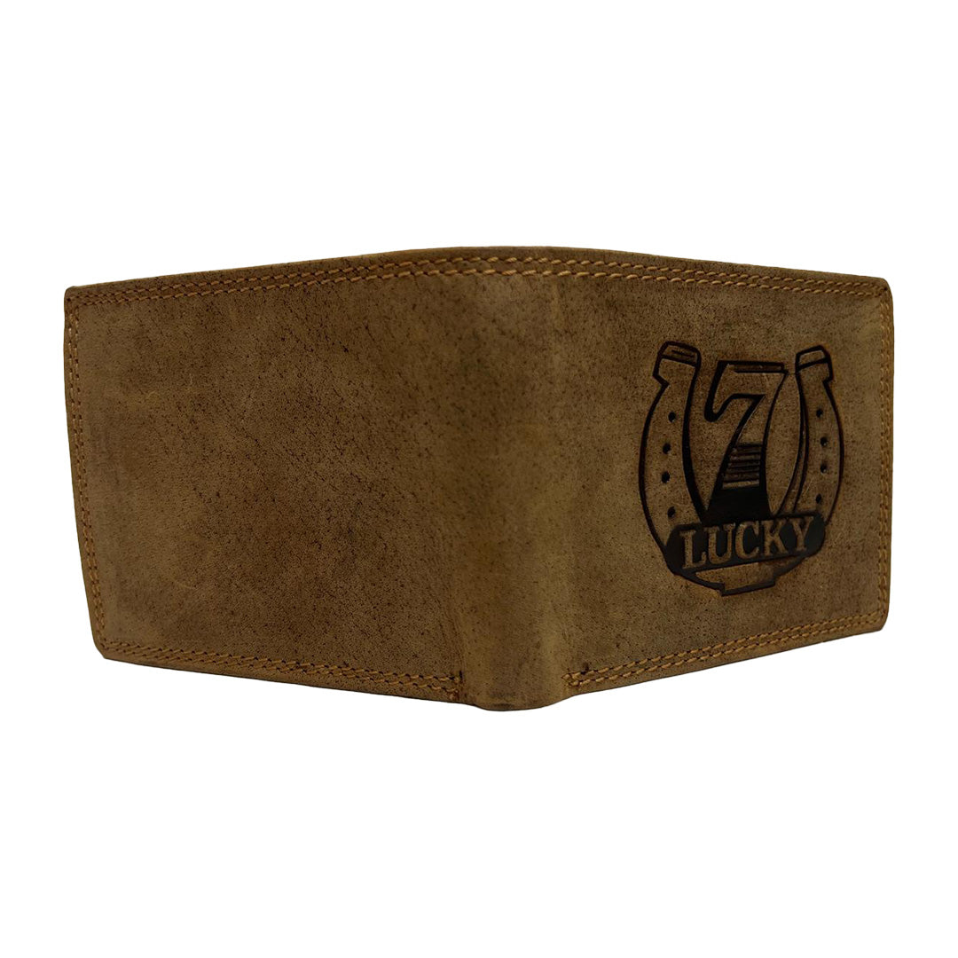 Elegante Hunter-Leder-Geldbörse mit Lucky 7 Design (Quer)